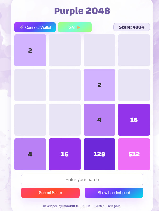 Purple 2048 - Farcaster Mini Apps screenshot