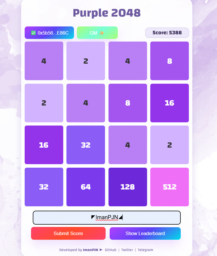 Purple 2048 - Farcaster Mini Apps screenshot